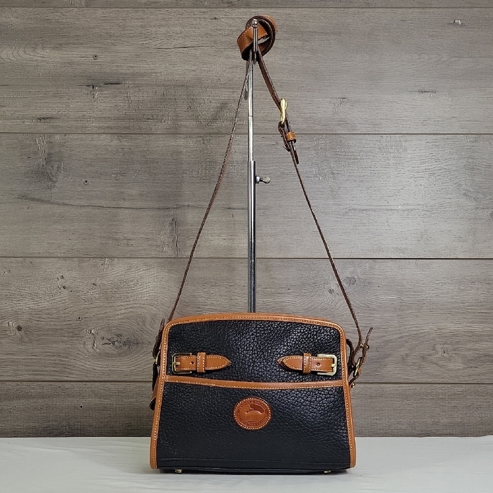 Vintage Dooney & Bourke Black and Brown Leather Crossbody Bag